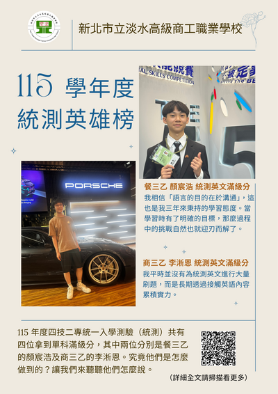 115學年度淡水商工統測英雄榜